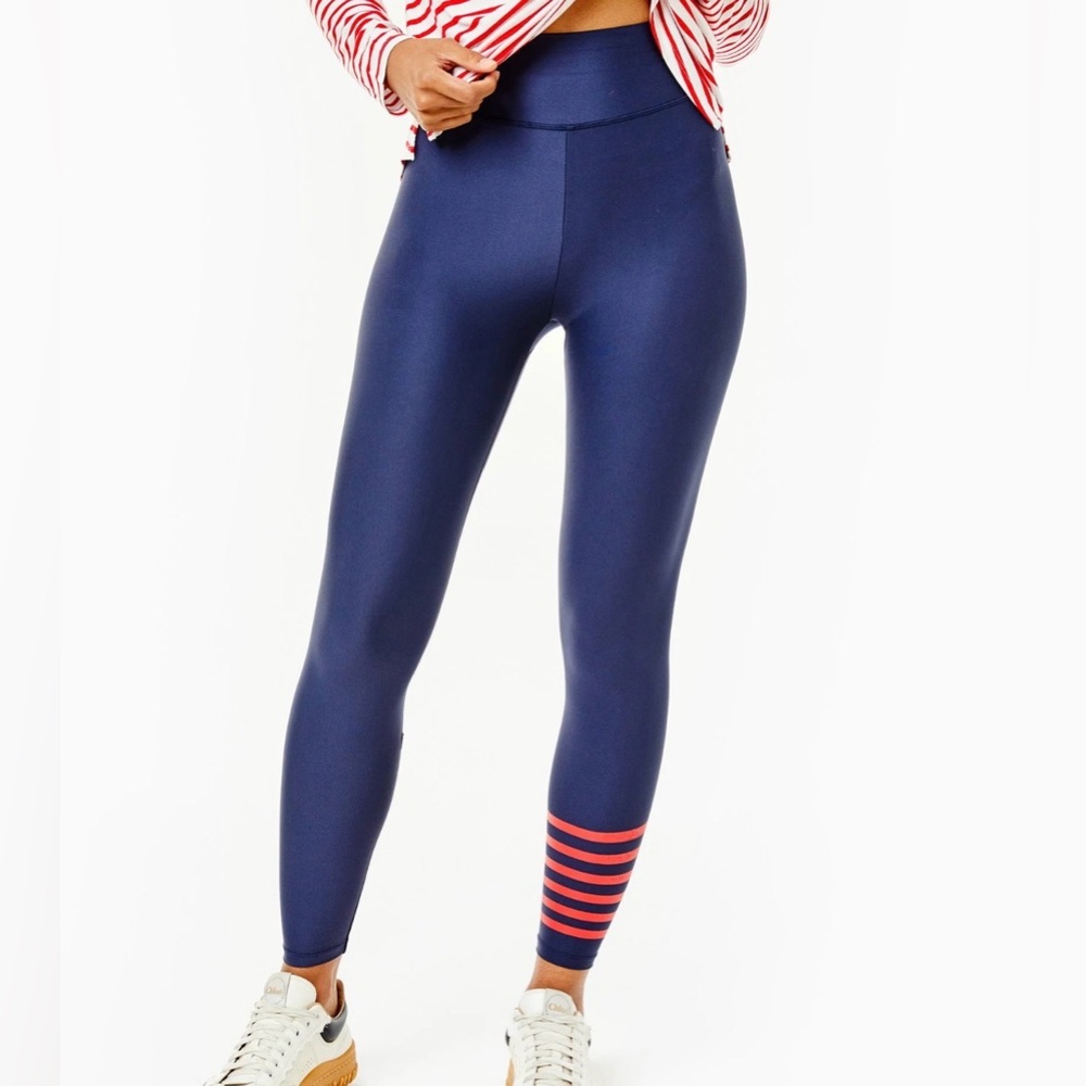Addison Bay Navy Leggings with Red Stripe Ankle Detail
